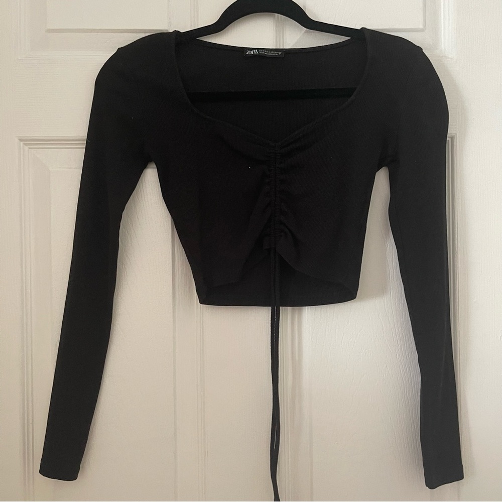 Zara Adjustable Tie Crop Top - Black